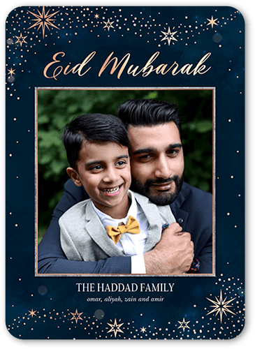 Lustrous Background Eid Card, Blue, 5x7 Flat, Pearl Shimmer Cardstock, Rounded