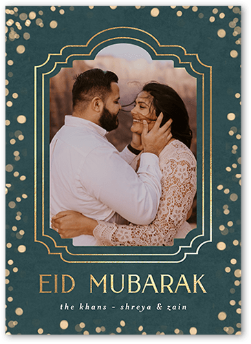 Embellished Frame Eid Card, Blue, 5x7 Flat, Pearl Shimmer Cardstock, Square