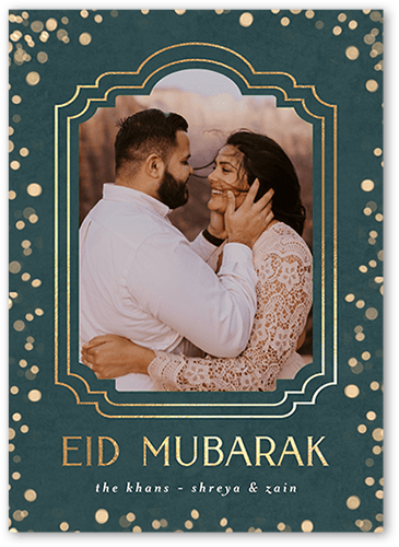 Embellished Frame Eid Card, Blue, 5x7 Flat, Luxe Double-Thick Cardstock, Square