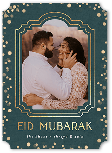 Embellished Frame Eid Card, Blue, 5x7 Flat, Pearl Shimmer Cardstock, Ticket
