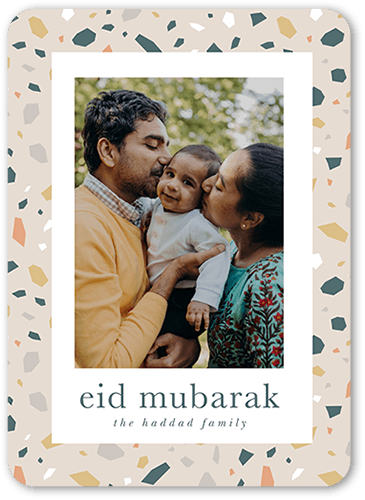 Flecked Trim Eid Card, Grey, 5x7 Flat, Matte, Signature Smooth Cardstock, Rounded