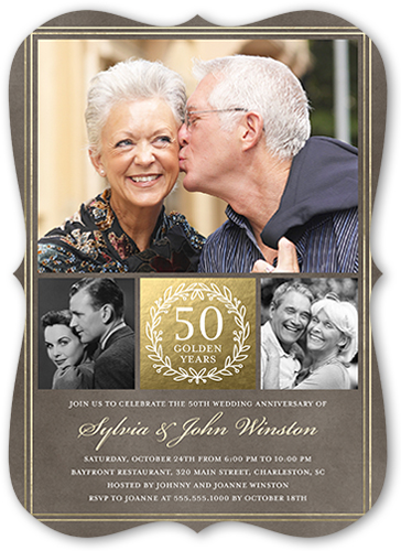 The Golden Years Wedding Anniversary Invitation, Grey, Pearl Shimmer Cardstock, Bracket