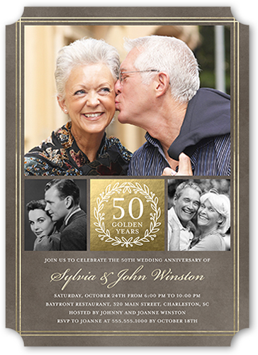 The Golden Years Wedding Anniversary Invitation, Grey, Pearl Shimmer Cardstock, Ticket