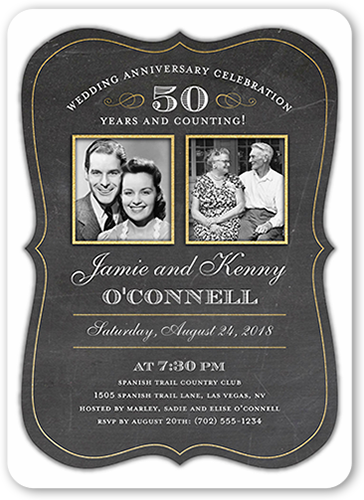 Countless Memories Wedding Anniversary Invitation, Black, Pearl Shimmer Cardstock, Rounded