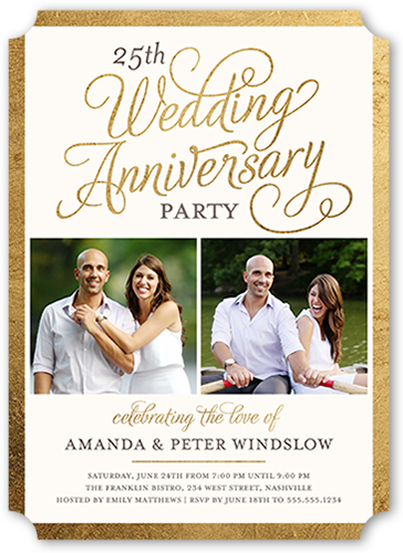 Scrolled Script Wedding Anniversary Invitation, White, 100% Recycled Cardstock , Ticket