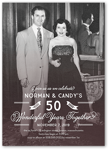 Wondrous Years Wedding Anniversary Invitation, Purple, 5x7 Flat, Luxe Double-Thick Cardstock, Square