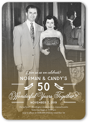 Wondrous Years Wedding Anniversary Invitation, Brown, 5x7 Flat, Pearl Shimmer Cardstock, Rounded