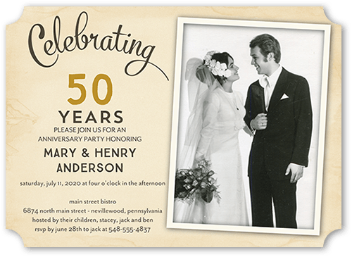 Romantic Frame Wedding Anniversary Invitation, Yellow, 5x7 Flat, Pearl Shimmer Cardstock, Ticket