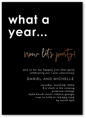 A Year To Party Wedding Anniversary Invitation, none, Black, 5x7 Flat, Matte, Signature Smooth Cardstock, Square