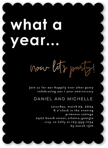 A Year To Party Wedding Anniversary Invitation, none, Black, 5x7 Flat, Matte, Signature Smooth Cardstock, Scallop