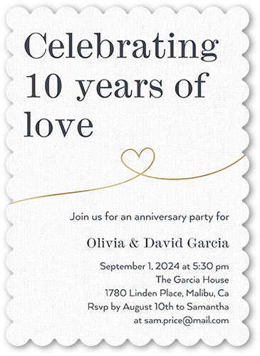 Years Of Love Wedding Anniversary Invitation, Gray, 5x7 Flat, Pearl Shimmer Cardstock, Scallop