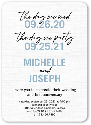 Bold Dates Wedding Anniversary Invitation, White, none, 5x7 Flat, Pearl Shimmer Cardstock, Rounded