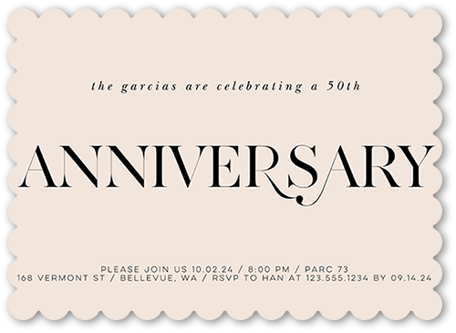 Linked Years Wedding Anniversary Invitation, Pink, 5x7 Flat, Pearl Shimmer Cardstock, Scallop