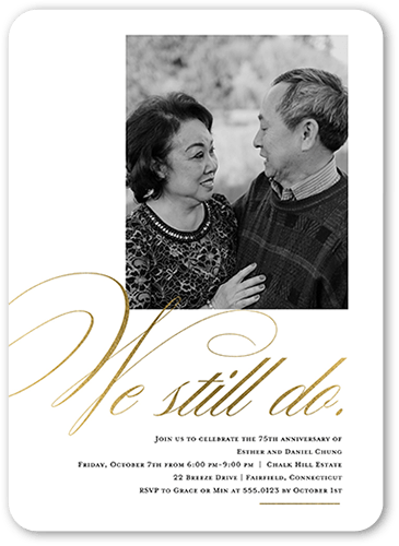 Always Adoring Wedding Anniversary Invitation, White, 5x7 Flat, Pearl Shimmer Cardstock, Rounded, White