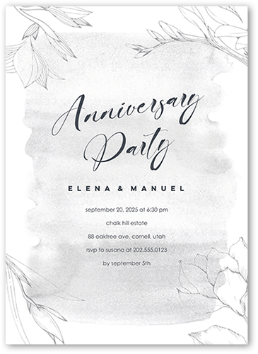 Blossoming Outline Wedding Anniversary Invitation, Grey, 5x7 Flat, Luxe Double-Thick Cardstock, Square