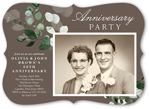 Botanical Balance Wedding Anniversary Invitation, Grey, 5x7 Flat, Matte, Signature Smooth Cardstock, Bracket
