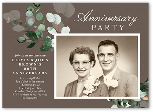 Botanical Balance Wedding Anniversary Invitation, Grey, 5x7 Flat, Pearl Shimmer Cardstock, Square