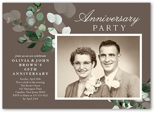 Botanical Balance Wedding Anniversary Invitation, Grey, 5x7 Flat, 100% Recycled Cardstock , Square
