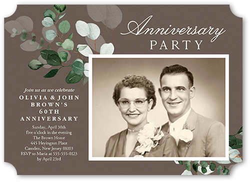 Botanical Balance Wedding Anniversary Invitation, Grey, 5x7 Flat, Pearl Shimmer Cardstock, Ticket