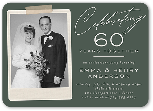 Timeless Team Wedding Anniversary Invitation, Green, 5x7 Flat, 100% Recycled Cardstock , Rounded