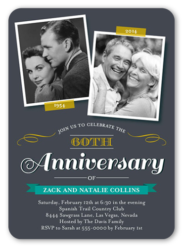 Sweet Times Wedding Anniversary Invitation, Grey, Pearl Shimmer Cardstock, Rounded