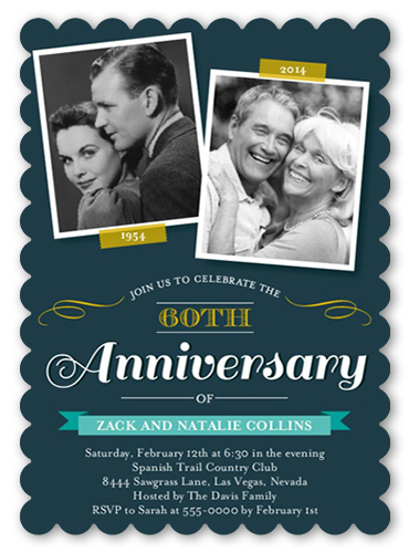 Sweet Times Wedding Anniversary Invitation, Blue, Matte, Signature Smooth Cardstock, Scallop