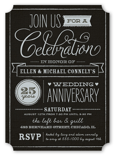 Wonderful Years Wedding Anniversary Invitation, Black, Pearl Shimmer Cardstock, Ticket