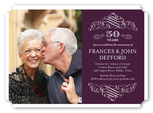 Memorable Years Wedding Anniversary Invitation, Purple, Pearl Shimmer Cardstock, Ticket