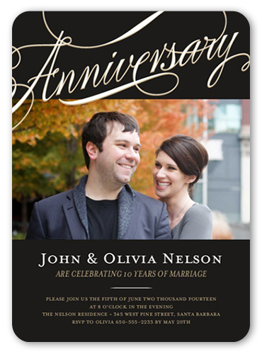 Endless Devotion Wedding Anniversary Invitation, Black, Pearl Shimmer Cardstock, Rounded