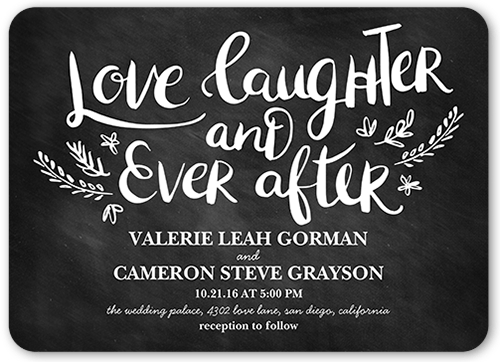 Love And Laughter Forever Wedding Invitation, Black, Pearl Shimmer Cardstock, Rounded