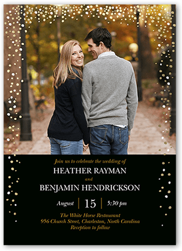 Sparkling Romance Wedding Invitation, Black, Pearl Shimmer Cardstock, Square