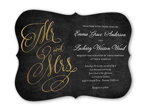 Spectacular Swirls Wedding Invitation, Black, Gold Foil, 5x7, Matte, Signature Smooth Cardstock, Bracket