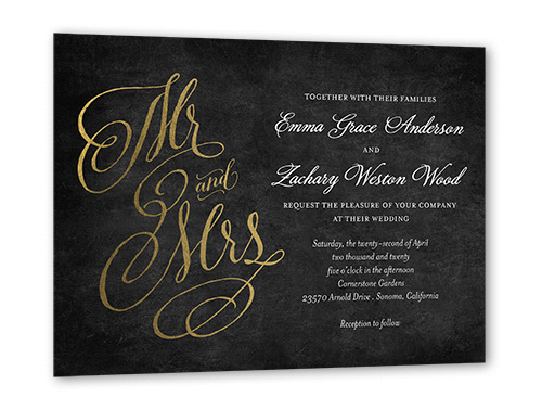 Spectacular Swirls Wedding Invitation, Black, Gold Foil, 5x7 Flat, Matte, Signature Smooth Cardstock, Square