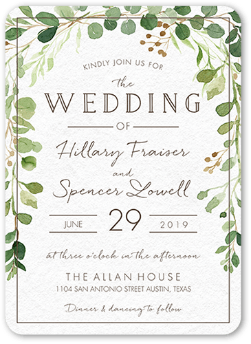 Botanical Union Wedding Invitation, Beige, 5x7 Flat, Standard Smooth Cardstock, Rounded, White