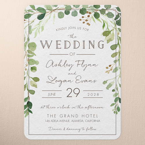 Botanical Union Wedding Invitation, Beige, 5x7 Flat, Matte, Signature Smooth Cardstock, Rounded