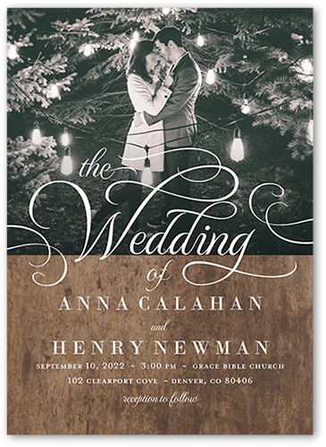 Classic Calligraphy Wedding Invitation, Brown, 5x7 Flat, Pearl Shimmer Cardstock, Square