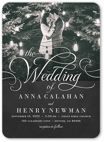 Classic Calligraphy Wedding Invitation, Grey, 5x7 Flat, 100% Recycled Cardstock , Rounded