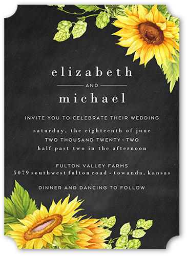 Bright Sunflower Wedding Invitation, Grey, 5x7, Pearl Shimmer Cardstock, Ticket