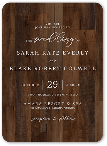 Simple Woodgrain Wedding Invitation, Brown, 5x7 Flat, Standard Smooth Cardstock, Rounded