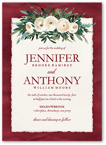Rustic Borders Wedding Invitation, none, Red, 5x7, Pearl Shimmer Cardstock, Square