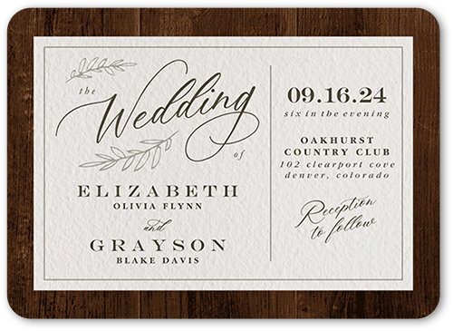 Vintage Occasion Wedding Invitation, Brown, 5x7, Matte, Signature Smooth Cardstock, Rounded