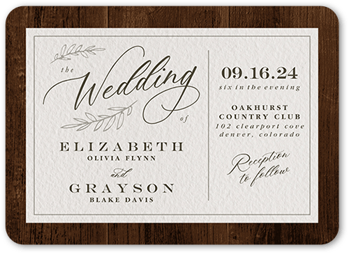 Vintage Occasion Wedding Invitation, Brown, 5x7 Flat, Pearl Shimmer Cardstock, Rounded