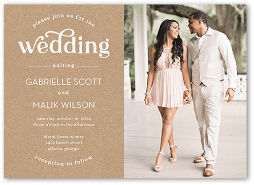 Classically Textured Wedding Invitation, Brown, 5x7 Flat, Pearl Shimmer Cardstock, Square