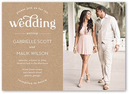 Classically Textured Wedding Invitation, Brown, 5x7 Flat, Standard Smooth Cardstock, Square