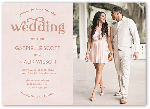 Classically Textured Wedding Invitation, Pink, 5x7 Flat, Matte, Signature Smooth Cardstock, Square, Desert Rose