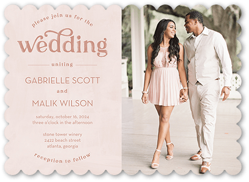 Classically Textured Wedding Invitation, Pink, 5x7, Pearl Shimmer Cardstock, Scallop