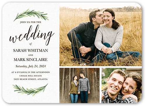 Arched Greenery Wedding Invitation, Gray, 5x7 Flat, Pearl Shimmer Cardstock, Rounded