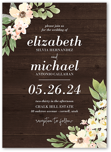 Old Fashioned Floral Wedding Invitation, Brown, 5x7, Luxe Double-Thick Cardstock, Square