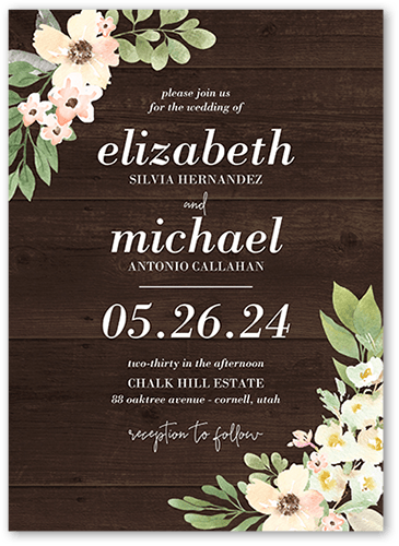 Old Fashioned Floral Wedding Invitation, Brown, 5x7 Flat, Standard Smooth Cardstock, Square