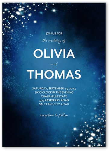 Amongst The Stars Wedding Invitation, Blue, 5x7 Flat, Matte, Signature Smooth Cardstock, Square